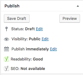 At the side the Yoast SEO tool shows readability and SEO at a glance.